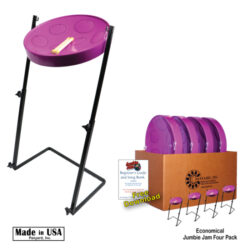 Jumbie Jam Steel Drum Educators 4-Pack - Metal Z-Floor Stand - Purple Pans (G)