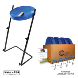 Jumbie Jam Steel Drum Educators 4-Pack - Metal Z-Floor Stand - Blue Pans (G)