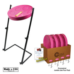 Jumbie Jam Steel Drum Educators 4-Pack - Metal Z-Floor Stand - Pink Pans (G)